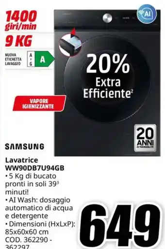 MediaWorld SAMSUNG Lavatrice WW90DB7U94GB offerta