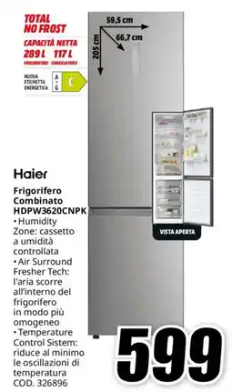 MediaWorld Haier Frigorifero Combinato HDPW3620CNPK offerta