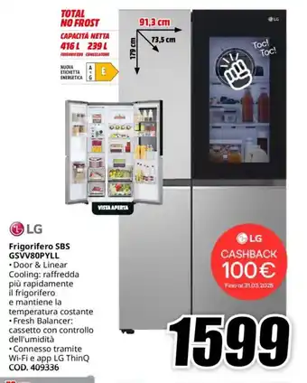 MediaWorld LG Frigorifero SBS GSVV80PYLL offerta