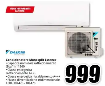 MediaWorld DAIKIN Condizionatore Monosplit Essence offerta