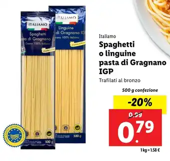 Lidl Italiamo Spaghetti o linguine pasta di Gragnano IGP offerta