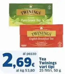 Sigma Tea twinings vari tipi 25 filtri, offerta