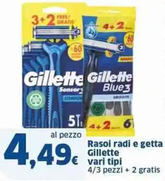 Sigma Rasoi radi e getta gillette vari tipi 4/3 pezzi + 2 gratis offerta