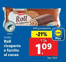 Lidl Sondey Roll ricoperto e farcito al cacao offerta