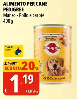 Tigros Alimento per cane PEDIGREE manzo pollo e carote offerta