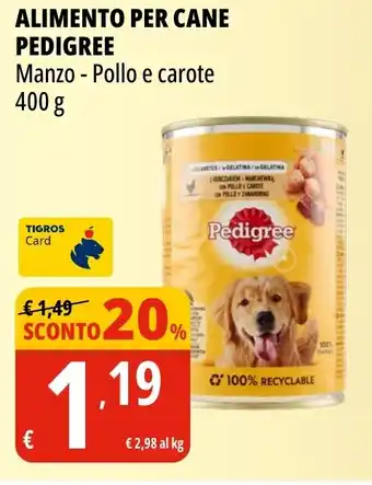 Tigros Alimento per cane PEDIGREE manzo pollo e carote offerta