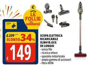 Tigros Scopa elettrica ricaricabile xlm418.gcg DE LONGHI offerta