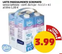 PENNY Latte parzialmente scremato WELLESS offerta