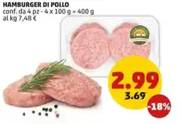 PENNY Hamburger di pollo offerta