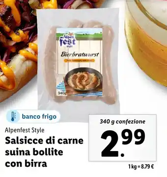 Lidl Alpenfest Style Salsicce di carne suina bollite con birra offerta