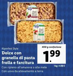 Lidl Alpenfest Style Dolce con granella di pasta frolla e farcitura offerta