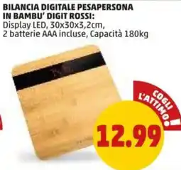 PENNY Bilancia digitale pesapersona in bambu' digit rossi offerta