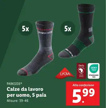 Lidl PARKSIDE Calze da lavoro per uomo, 5 paia offerta