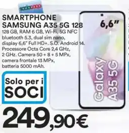 Ipercoop Smartphone samsung a35 5g 128 128 gb, ram 6 gb, wi-fi, 5g nfc bluetooth 5.3, dual sim nano, offerta