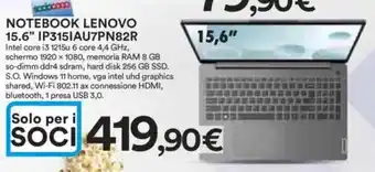 Ipercoop Notebook lenovo 15.6” ip315|au7pn82r offerta