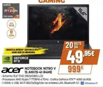 Expert acer NOTEBOOK NITRO V 15 ANV15-41-R4ME offerta