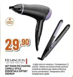 Expert REMINGTON SET PHON PIÙ PIASTRA CAPELLI STYLE ESSENTIALS GIFTSET D3016GP offerta