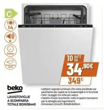 Expert beko LAVASTOVIGLIE A SCOMPARSA TOTALE BDIN38440 offerta