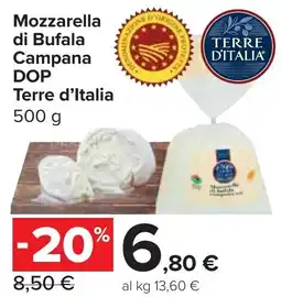 Carrefour Market Mozzarella di Bufala Campana DOP Terre d'Italia offerta