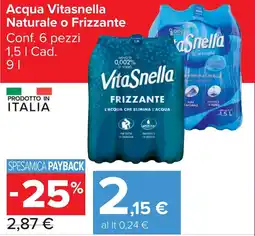 Carrefour Market Acqua Vitasnella Naturale o Frizzante offerta