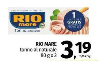 Pam RIO MARE tonno al naturale offerta