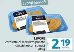 Pam Lepore cotolette di merluzzo panate classiche/con spinaci offerta