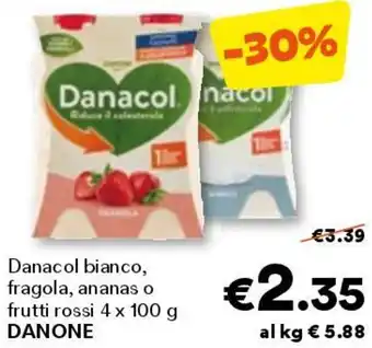 Unes Danacol bianco, fragola, ananas o frutti rossi  danone offerta