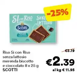 Unes Riso Si con Riso senza lattosio merenda biscotto e cioccolato SCOTTI offerta