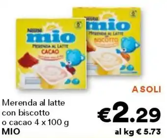 Unes Merenda al latte con biscotto o cacao MIO offerta