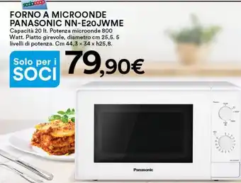 Ipercoop FORNO A MICROONDE PANASONIC NN-E20JWME Capacità 20 lt. Potenza microonde 800 Watt. Piatto girevole, Cm 44,3 × 34 x h25, offerta