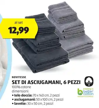 ALDI Novitesse set di asciugamani, 6 pezzi offerta