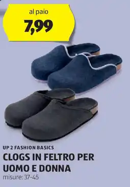 ALDI Up 2 fashion basics clogs in feltro per uomo e donna offerta