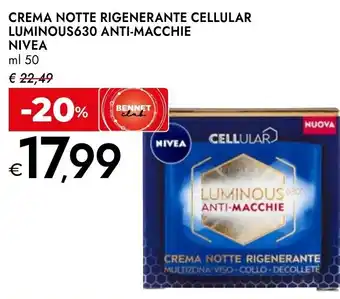 Bennet Crema notte rigenerante cellular luminous630 anti-macchie NIVEA offerta