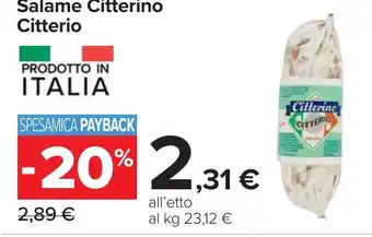 Carrefour Salame Citterino Citterio offerta