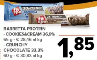 Todis Barretta protein -cookies&cream/ crunchy chocolate fit spo offerta