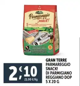 Deco Supermercati Gran terre parmareggio snack! di parmigiano reggiano dop offerta