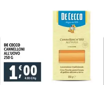 Deco Supermercati De cecco cannelloni all'uovo offerta