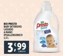 Deco Supermercati Bio presto baby detersivo liquido a mano ipoallergenico offerta