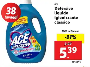 Lidl Ace Detersivo liquido igienizzante classico offerta