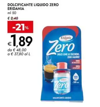 Bennet Dolcificante liquido zero ERIDANIA offerta