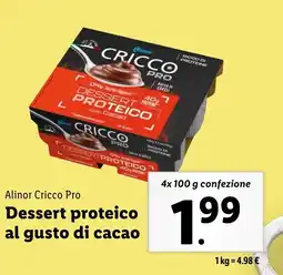 Lidl Alinor Cricco Pro Dessert proteico al gusto di cacao offerta