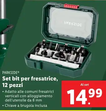 Lidl PARKSIDE Set bit per fresatrice, 12 pezzi offerta