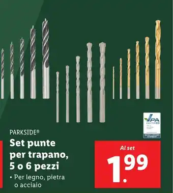 Lidl PARKSIDE Set punte per trapano, 5 o 6 pezzi offerta