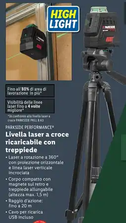 Lidl PARKSIDE PERFORMANCE Livella laser a croce ricaricabile con treppiede offerta