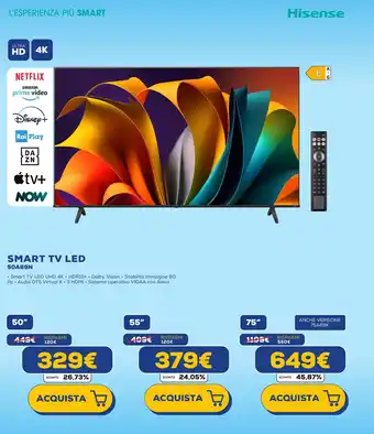 Euronics Hisense SMART TV LED 50A69N 50" offerta