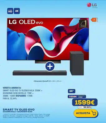 Euronics LG SMART TV OLED EVO OLED65C44LA + SOUNDBAR SC9S offerta