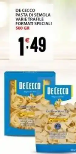 Supermercati Trisss DE CECCO Pasta di semola varie trafile formati speciali offerta