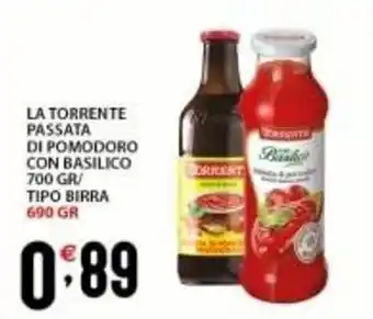 Supermercati Trisss LA TORRENTE passata di pomodoro con basilico offerta