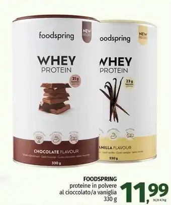 Pam FOODSPRING proteine in polvere al cioccolato/a vaniglia offerta