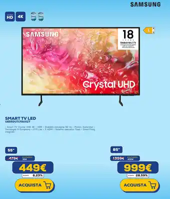 Euronics SAMSUNG SMART TV LED UE55DU7170UXZT 55" offerta